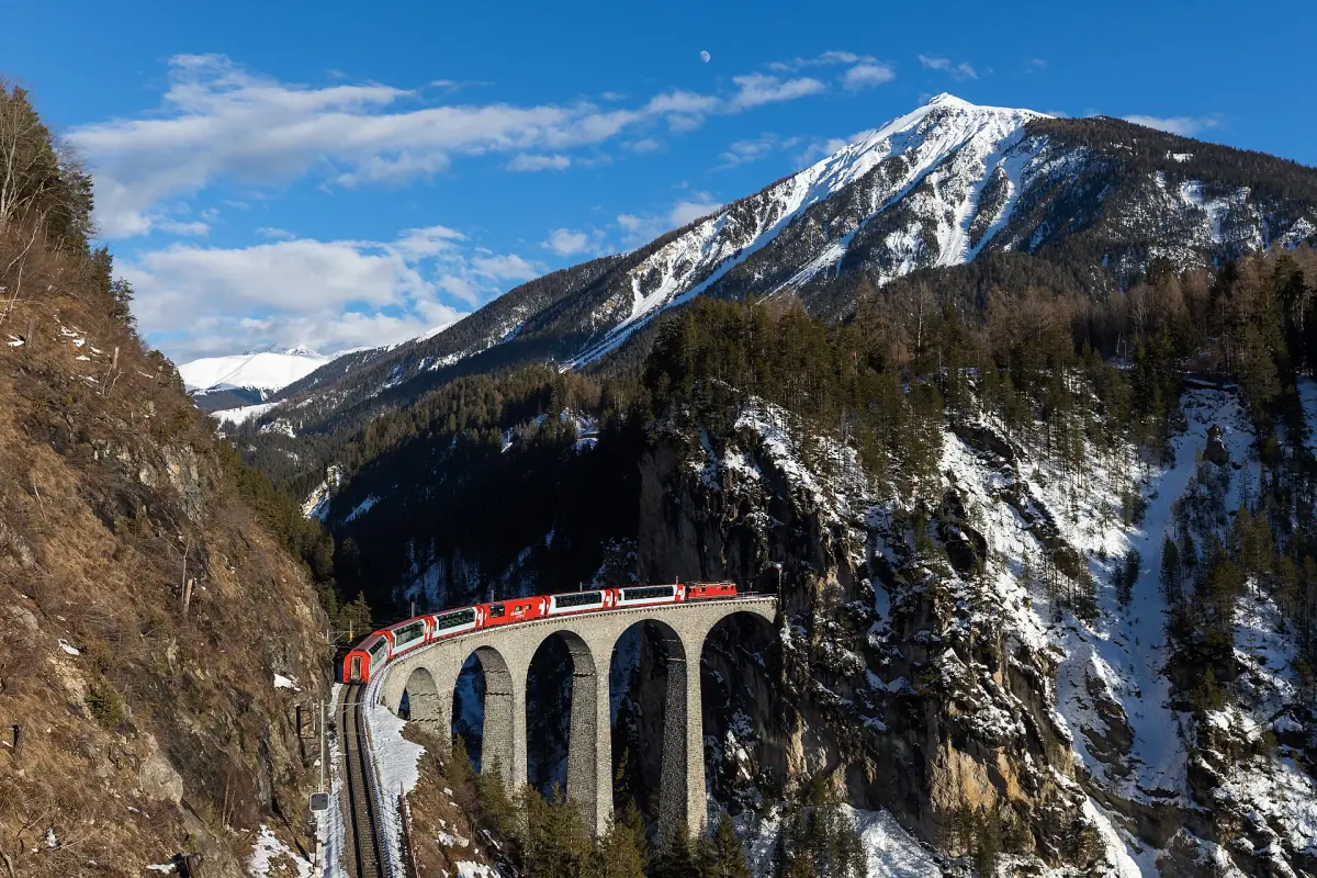 The Glacier Express crossing the Landwasser Viaduct