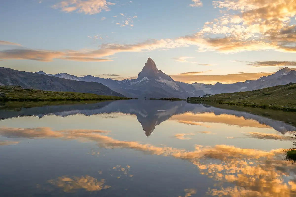 The Matterhorn reflected in the Stellisee at sunset